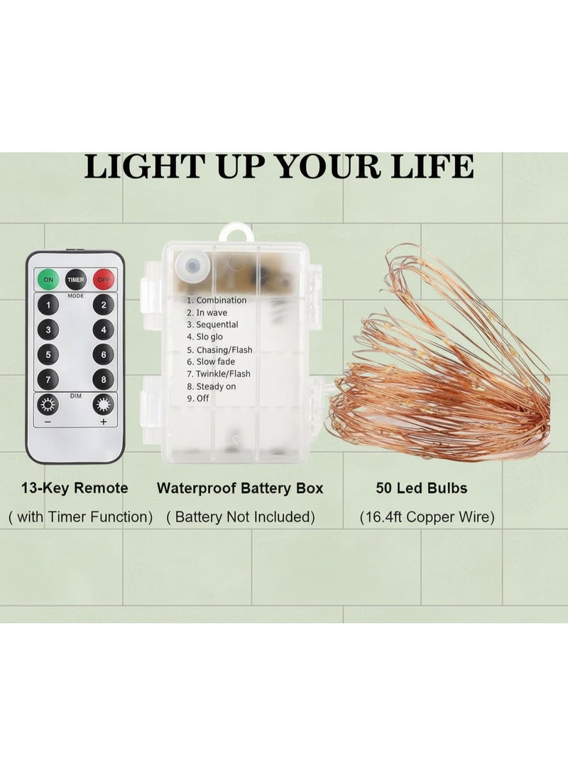 دونيكارت أضواء خرافية LED بيضاء دافئة بسلك نحاسي مع جهاز تحكم عن بعد | 8 أوضاع إضاءة، مؤقت ومخفت إضاءة | أضواء زينة للمنزل، غرفة النوم والحفلات - Image 5